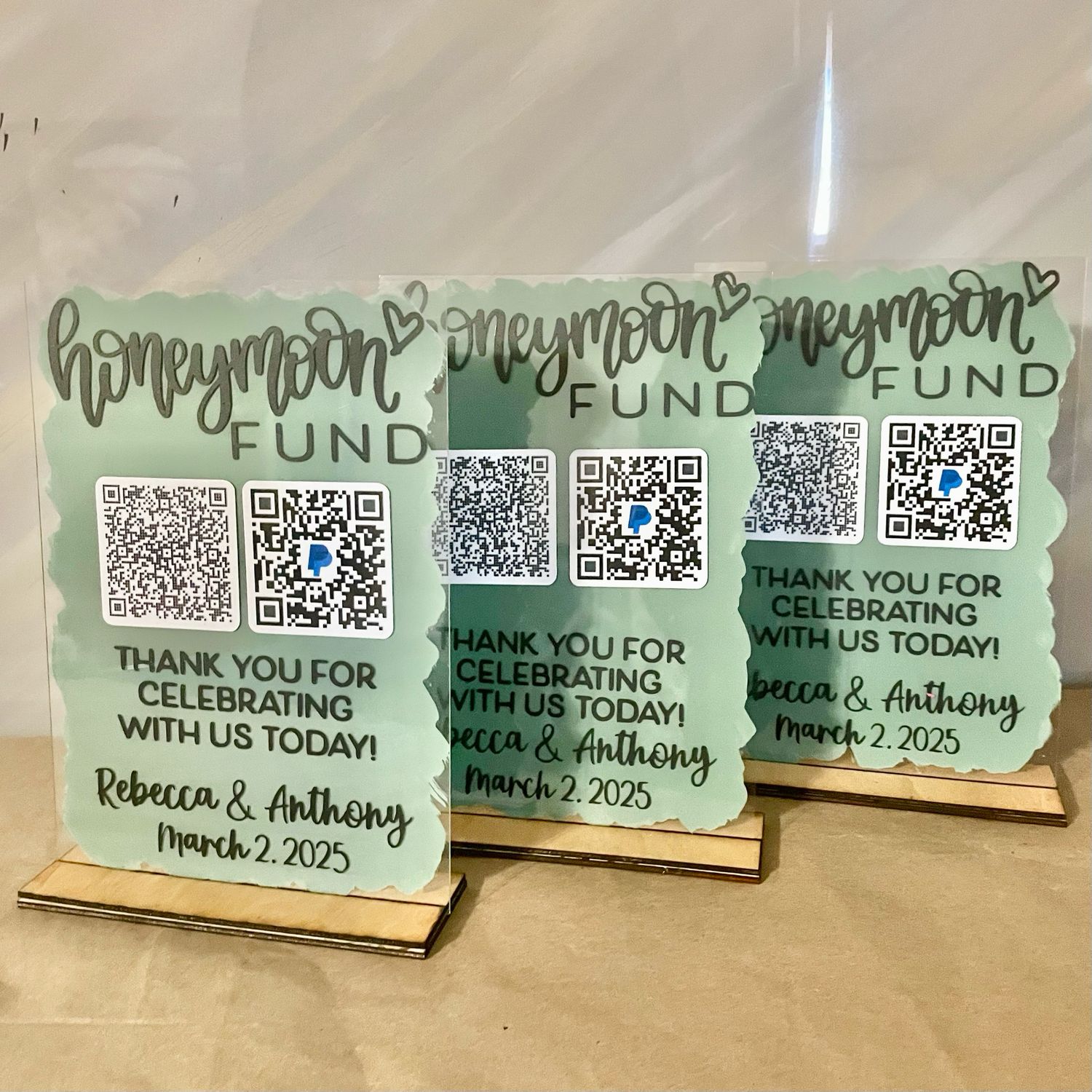 Honeymoon Fund QR Code Wedding Sign Acrylic Sign
