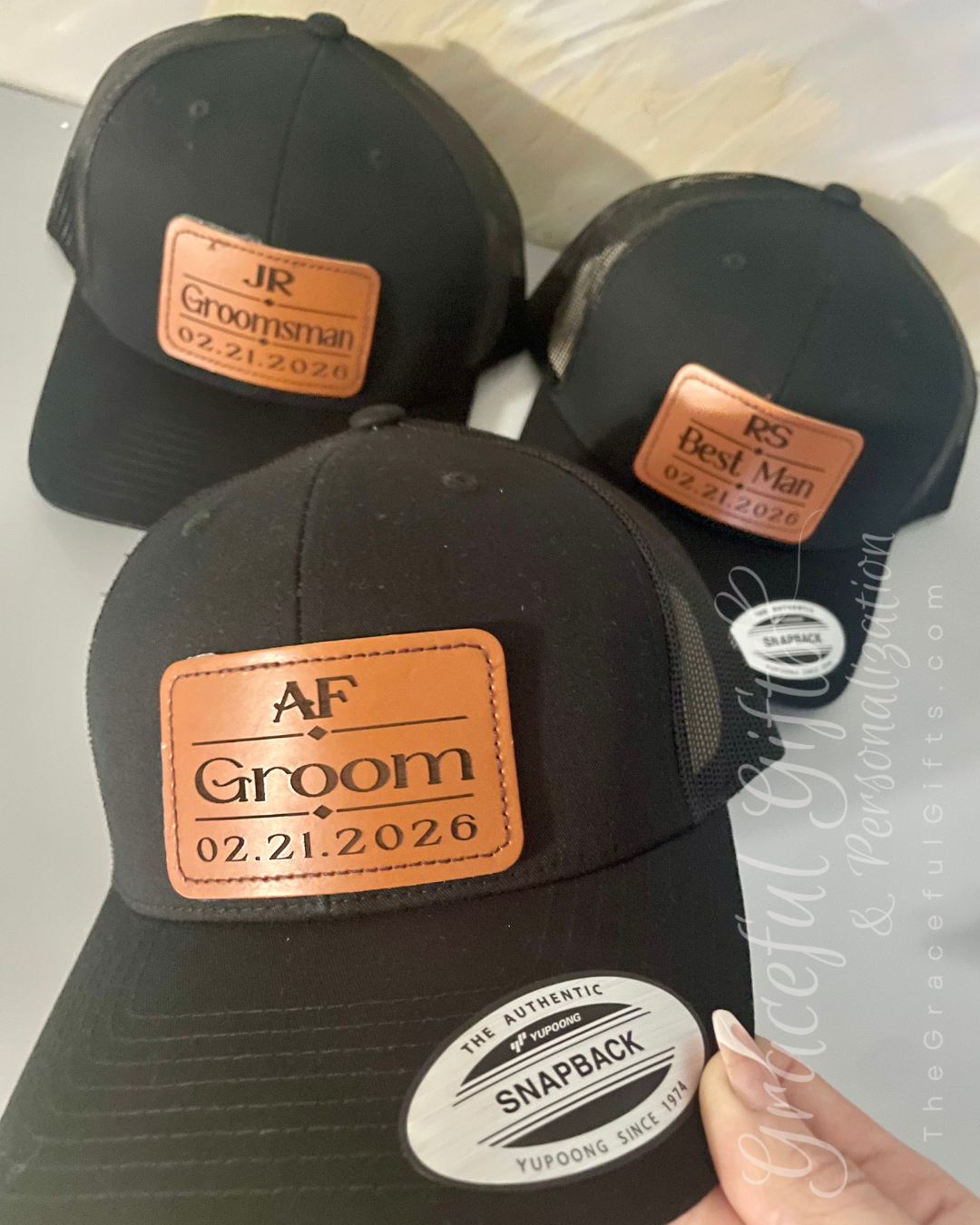 Groom’s Party Custom Leather SnapBack Patch Hats