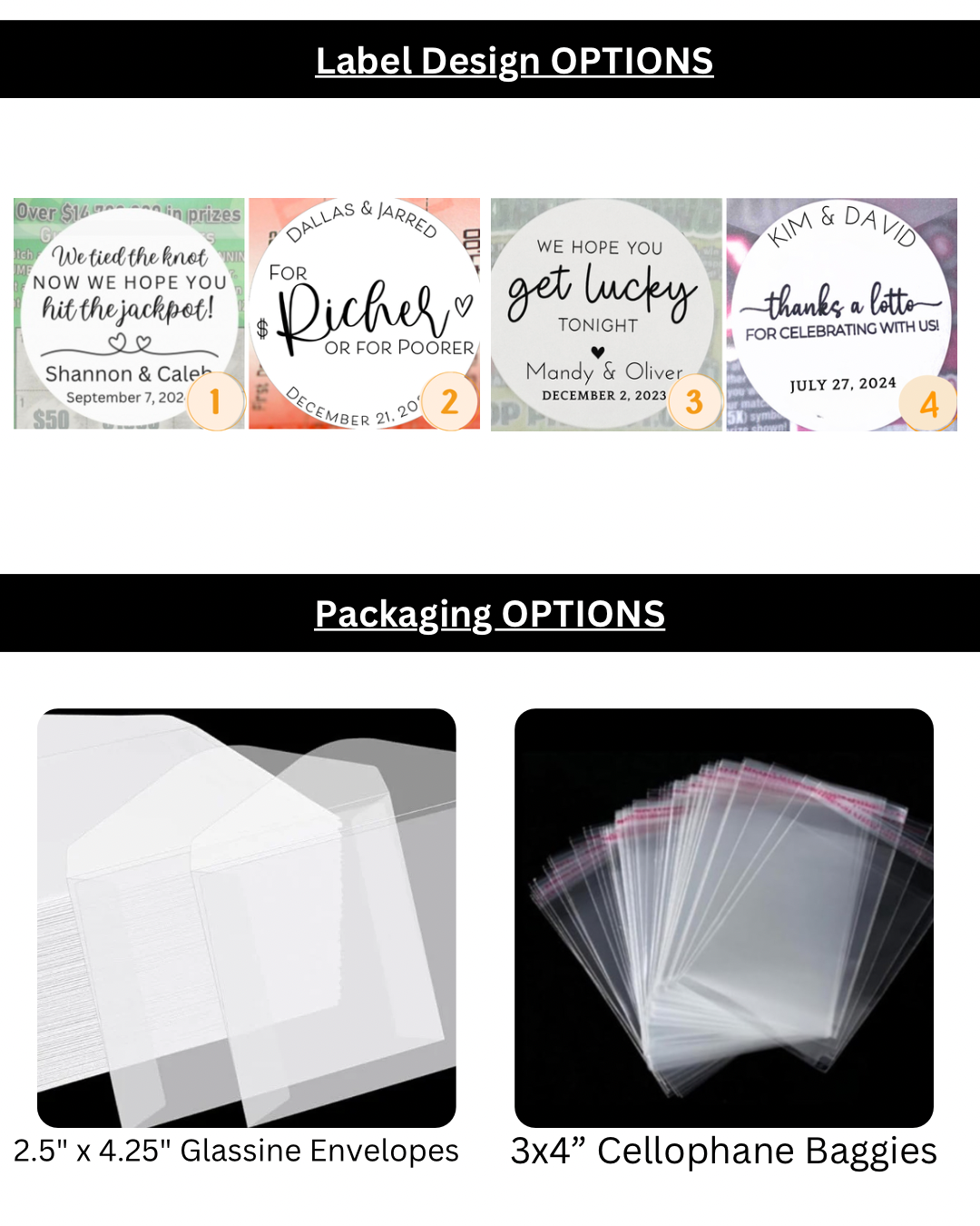 Lotto Ticket Wedding Favor Envelopes With custom Labels