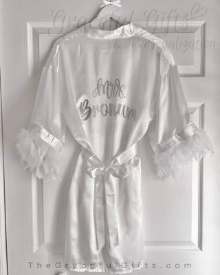 Bridal Robe with Feather Cuffs