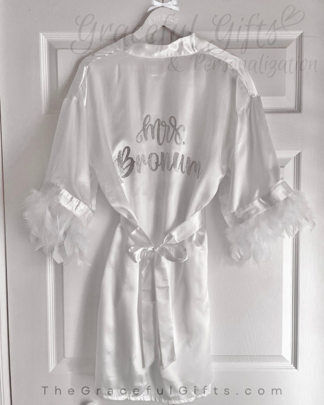 Bridal Robe with Feather Cuffs