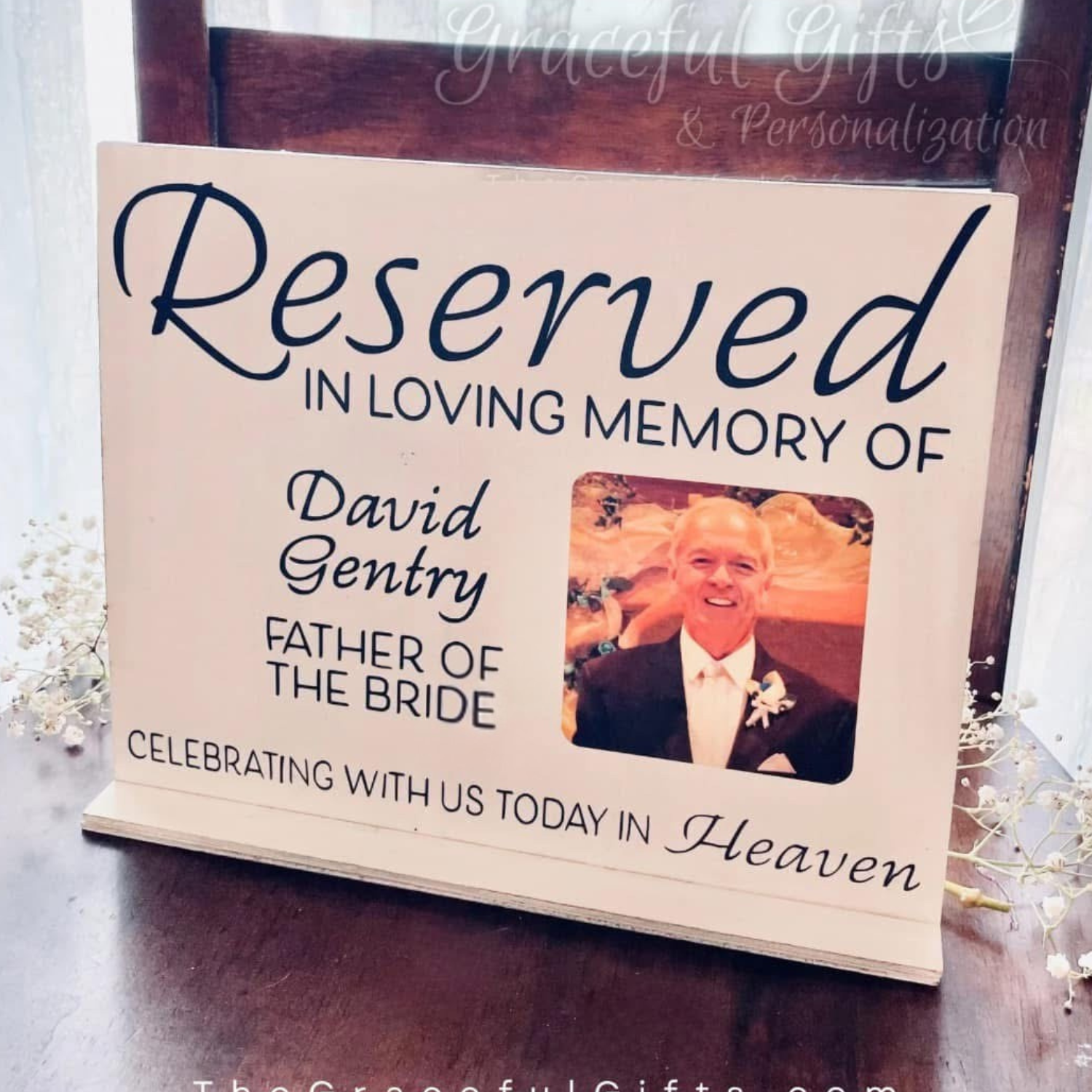 Reserved Memorial Photo Sign w/ Self Standing Base