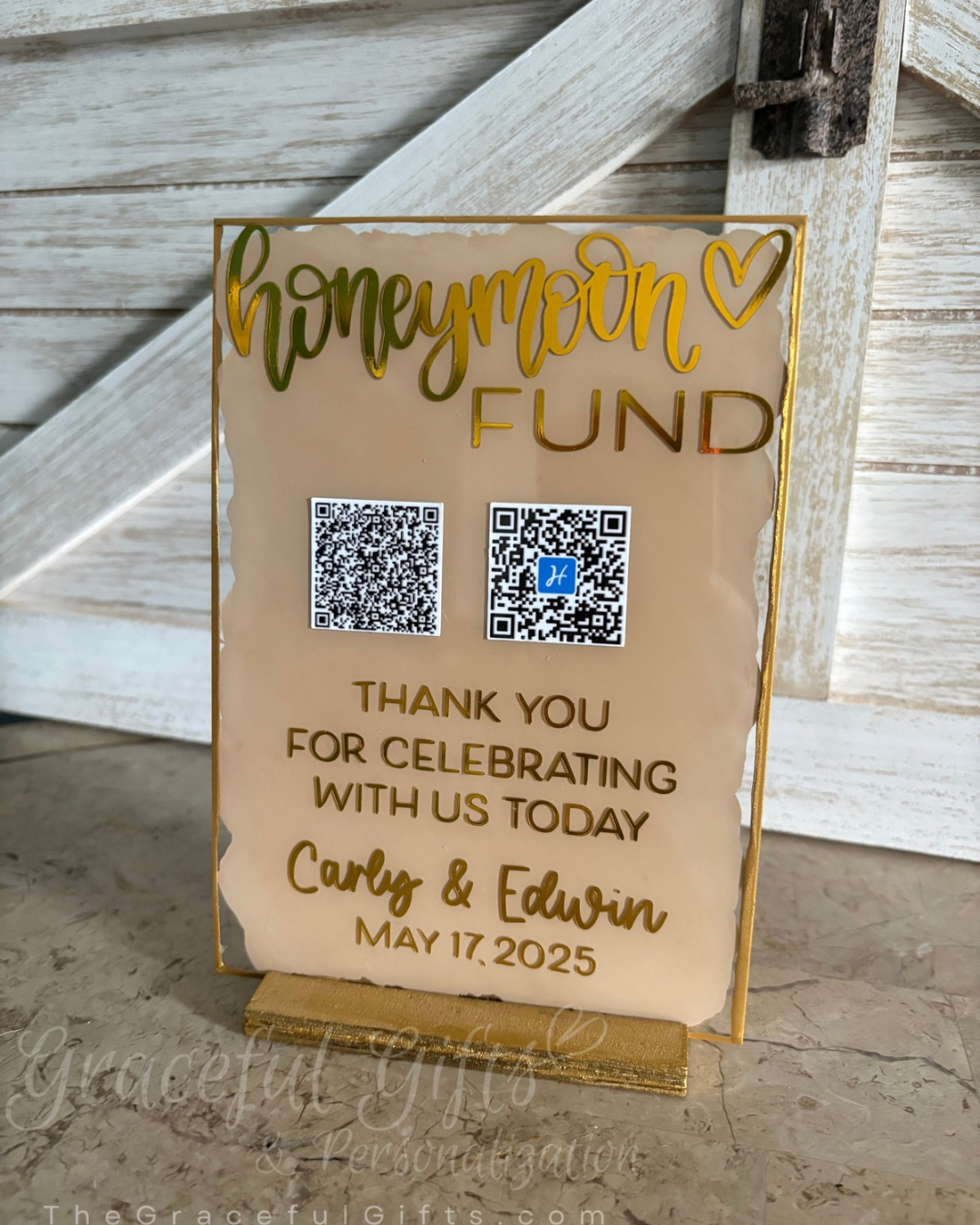 Honeymoon Fund QR Code Wedding Sign Acrylic Sign