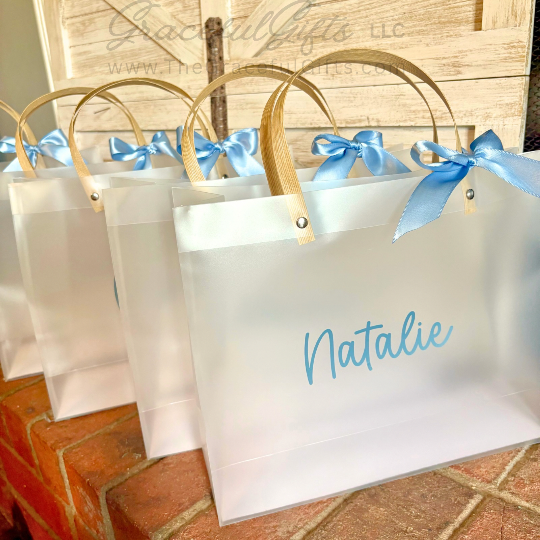 Frosted Bridesmaid’s Gift Bags Transparent &amp; Personalized