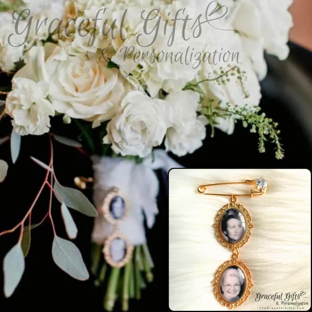Wedding Bouquet Diamond Brooch Pin Memorial Photo Charm(s)