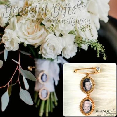 Wedding Bouquet Diamond Brooch Pin Memorial Photo Charm(s)