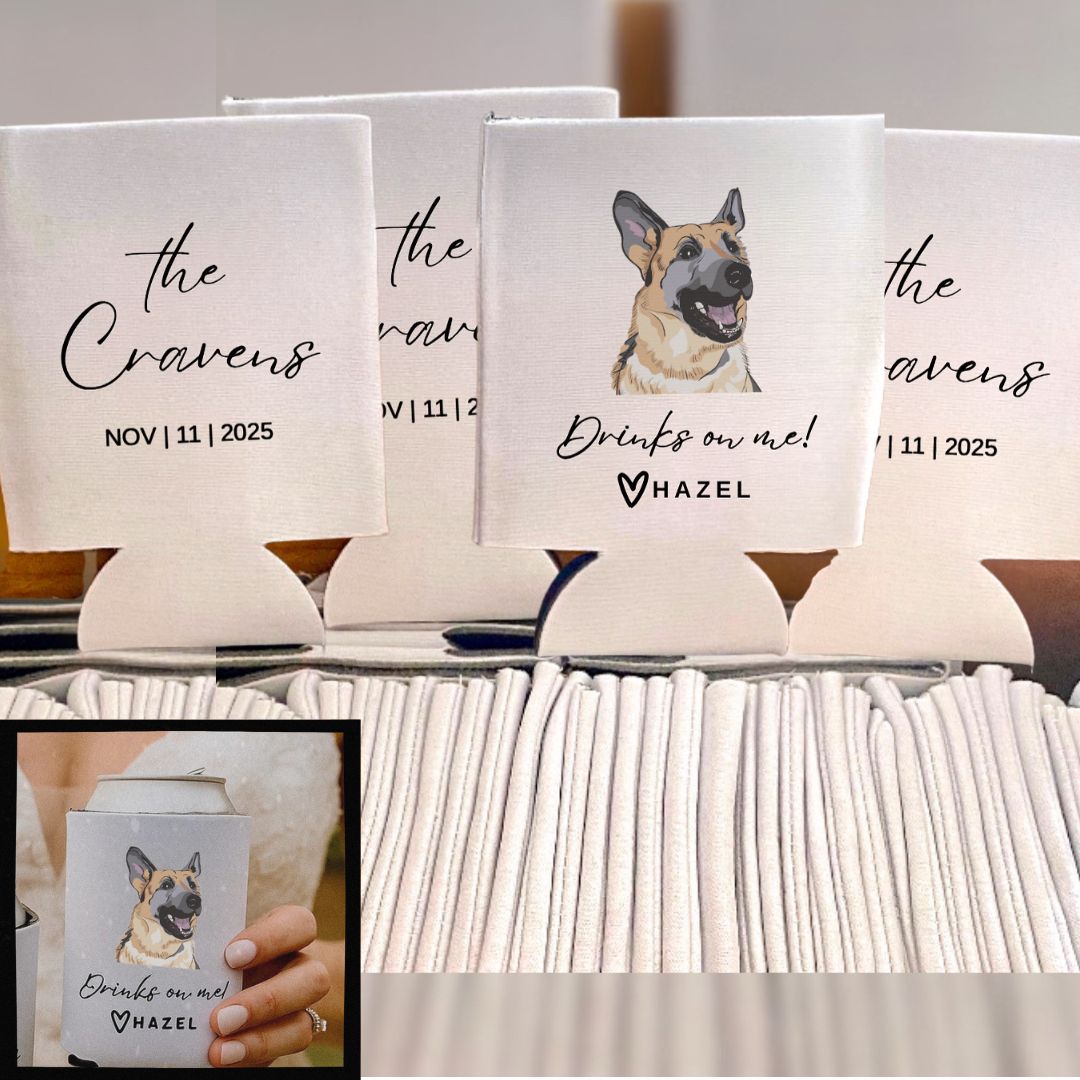 Drinks Are on Me! Pets Wedding Koozies