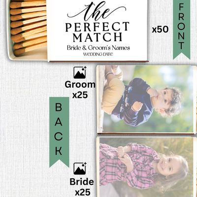 Perfect Match Kid Photo MATCHBOOK or MATCHBOX Wedding Favors | 2 Sided Print