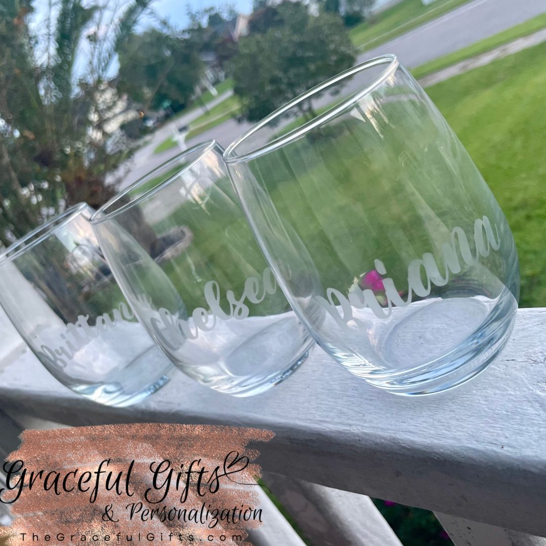 Personalized Stemless Wine Glasses