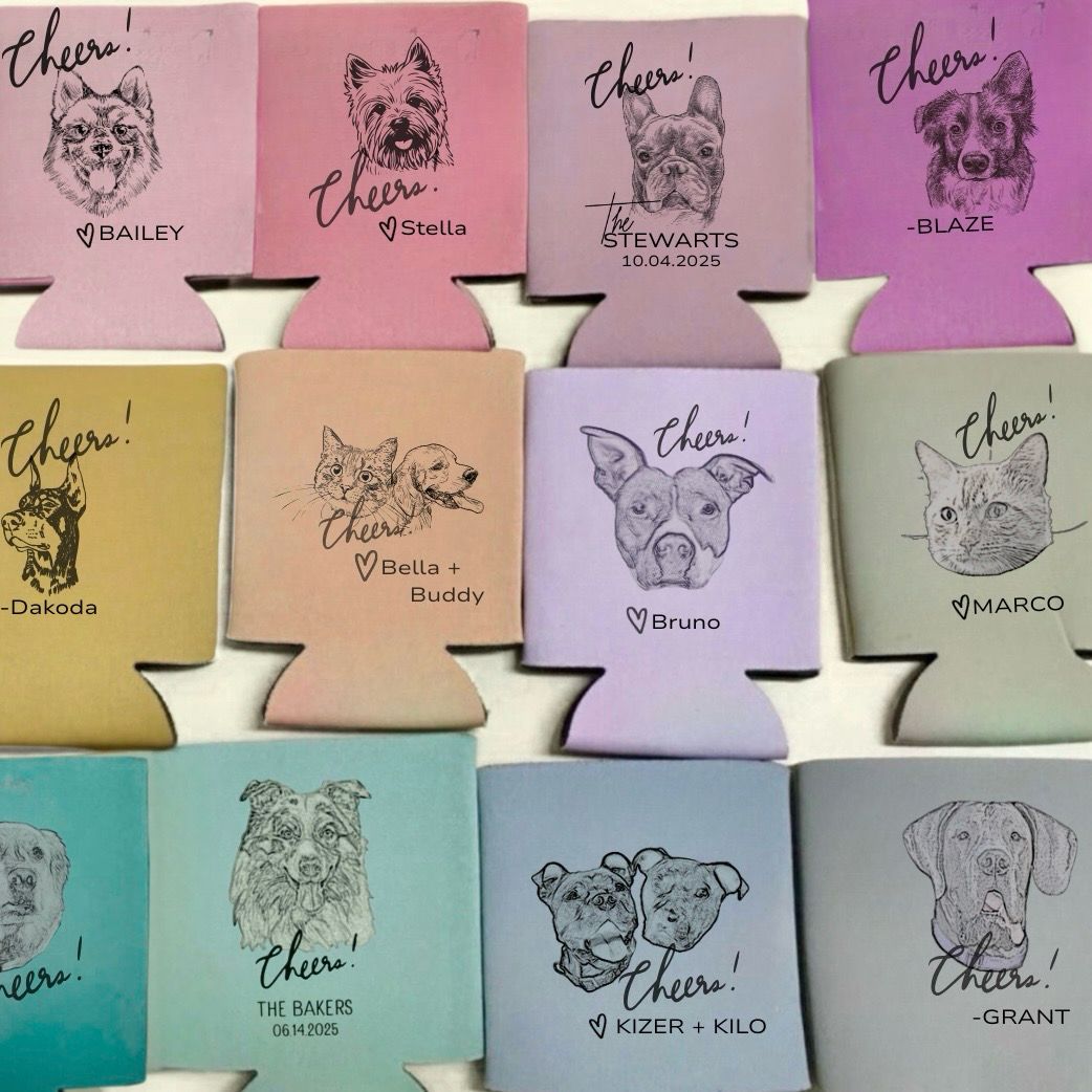 Pets Illustration Wedding Koozies / 1 or 2 Sides