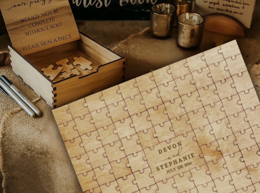 Engraved Wooden Wedding Puzzle Guestbook Keepsake