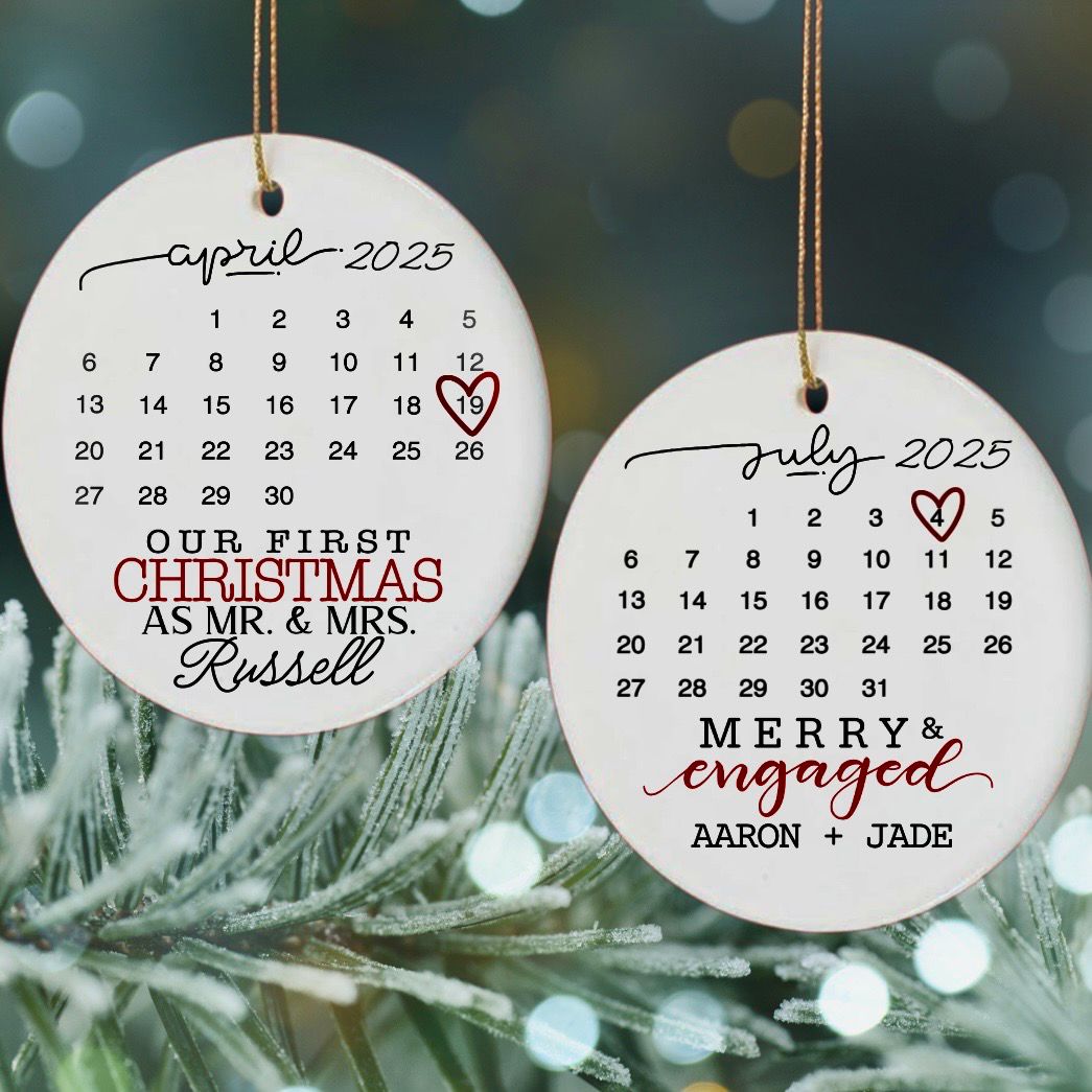 Engaged // Wedding Date // Ceramic Christmas Ornament