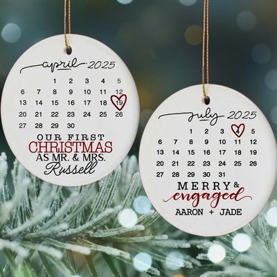 Engaged // Wedding Date // Ceramic Christmas Ornament