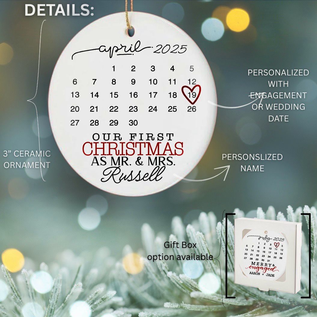 Engaged // Wedding Date // Ceramic Christmas Ornament