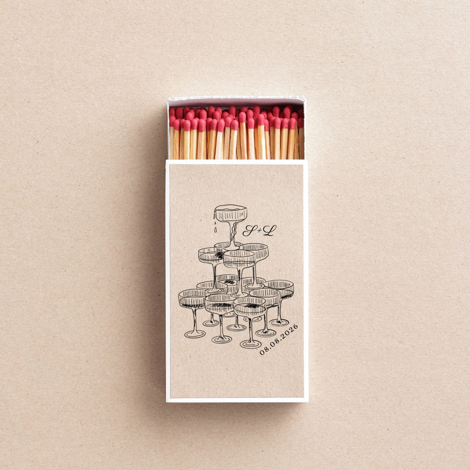 Monogramed Champagne Tower Matchbox Wedding Favor