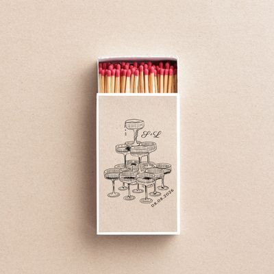 Monogramed Champagne Tower MATCHBOX Wedding Favor