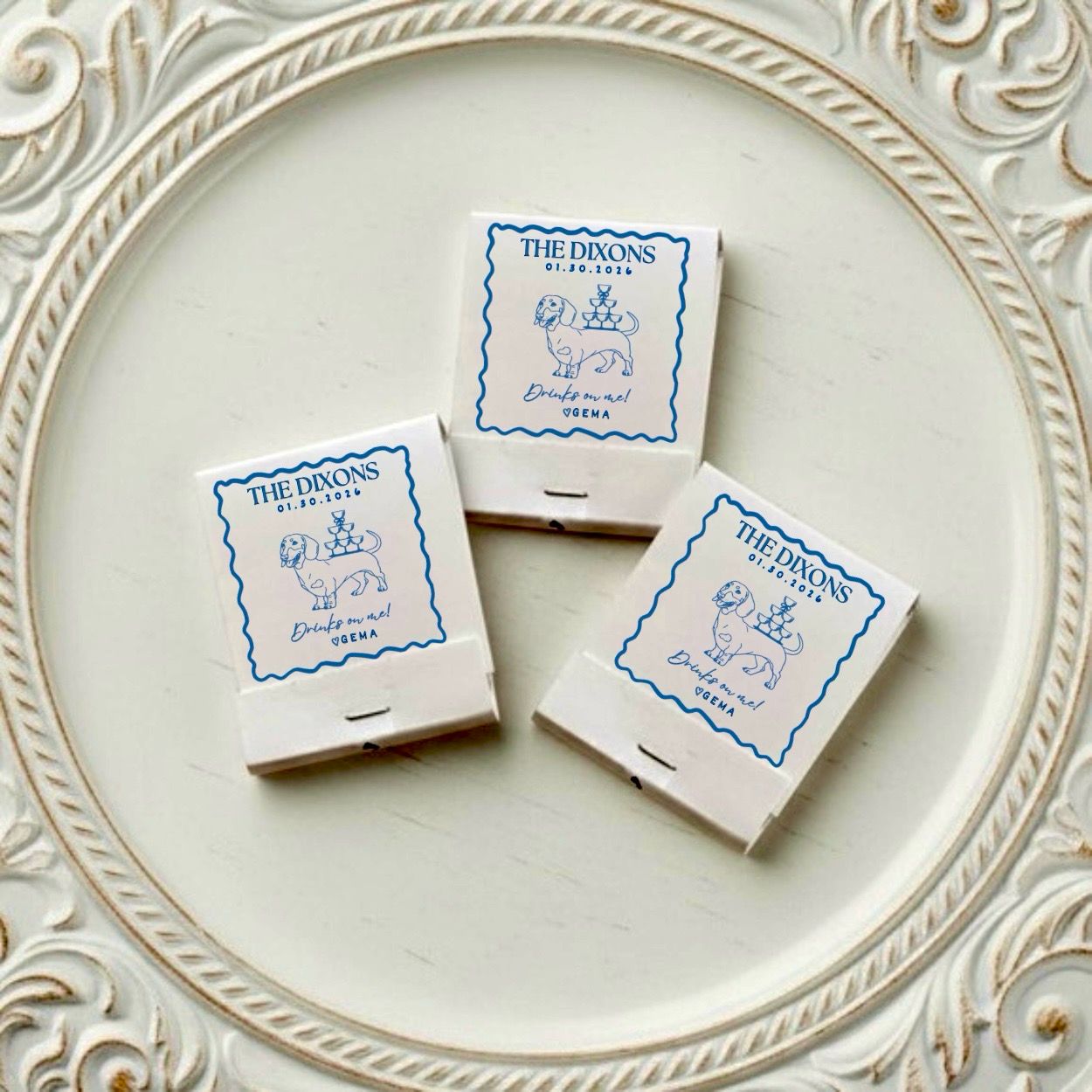 Pet Serving Champagne Illustration MATCHBOOK Wedding Favors