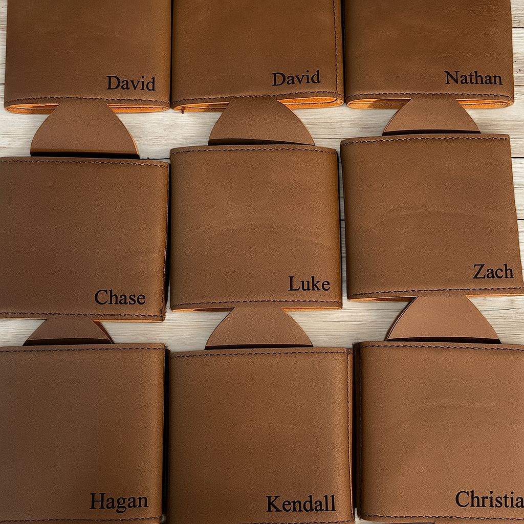 Engraved Leather Can Koozie