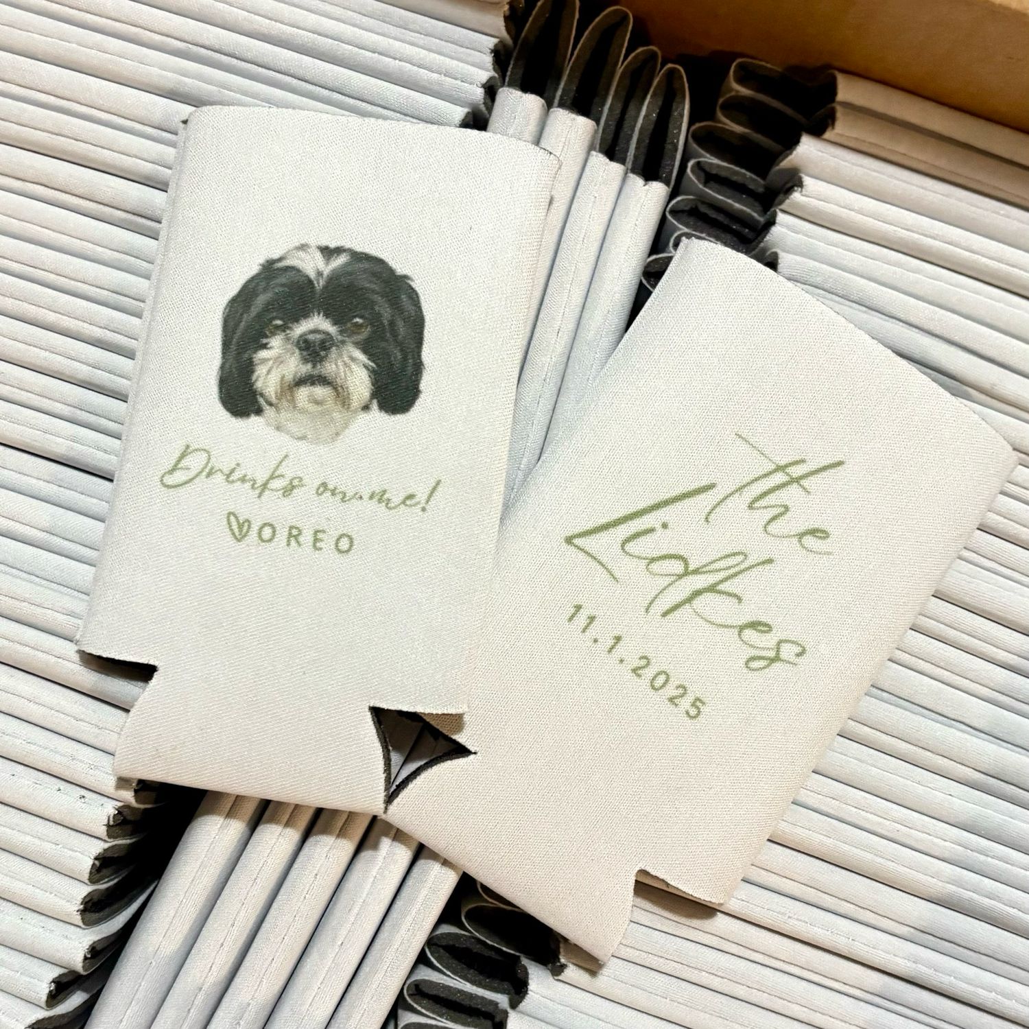 Drinks Are on Me! Pets Wedding Koozies