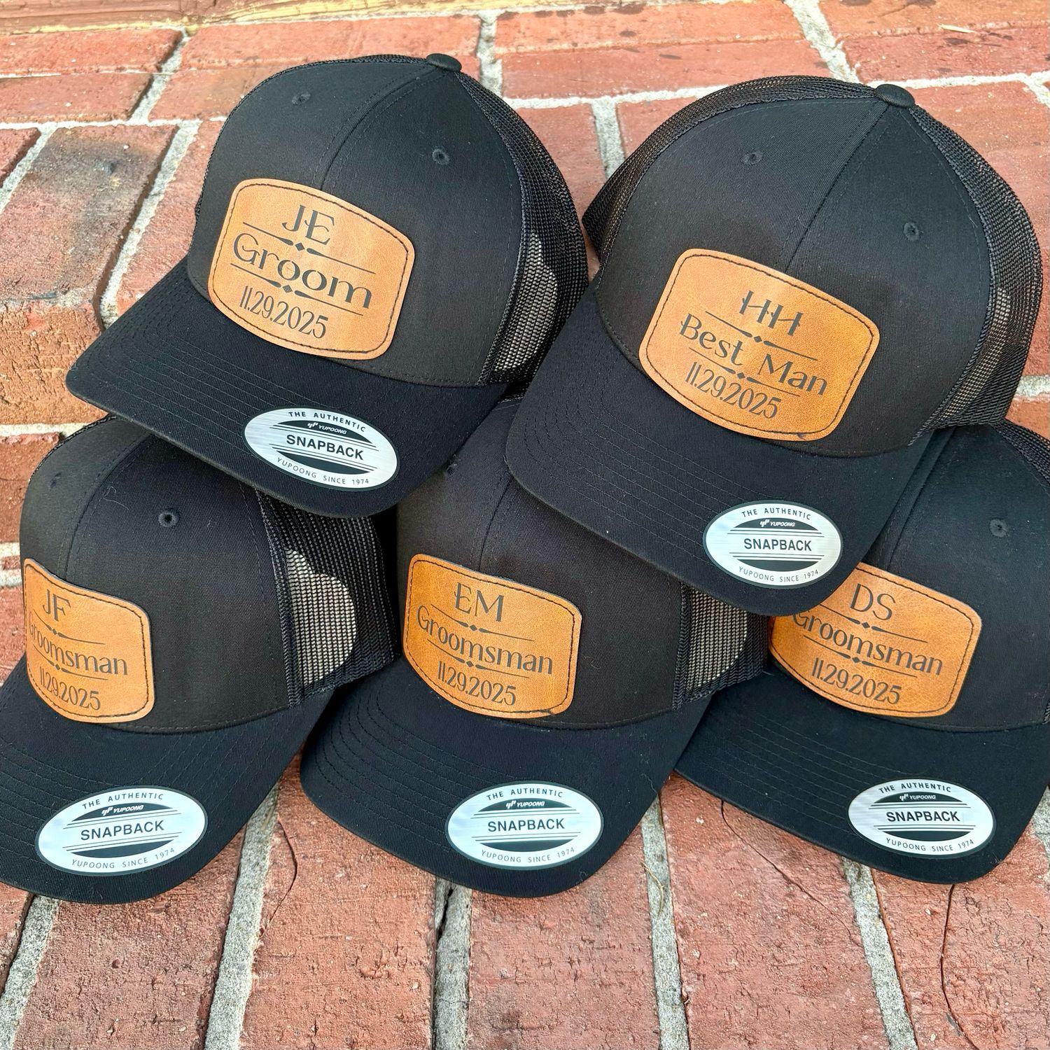 Groom’s Party Custom Leather SnapBack Patch Hats