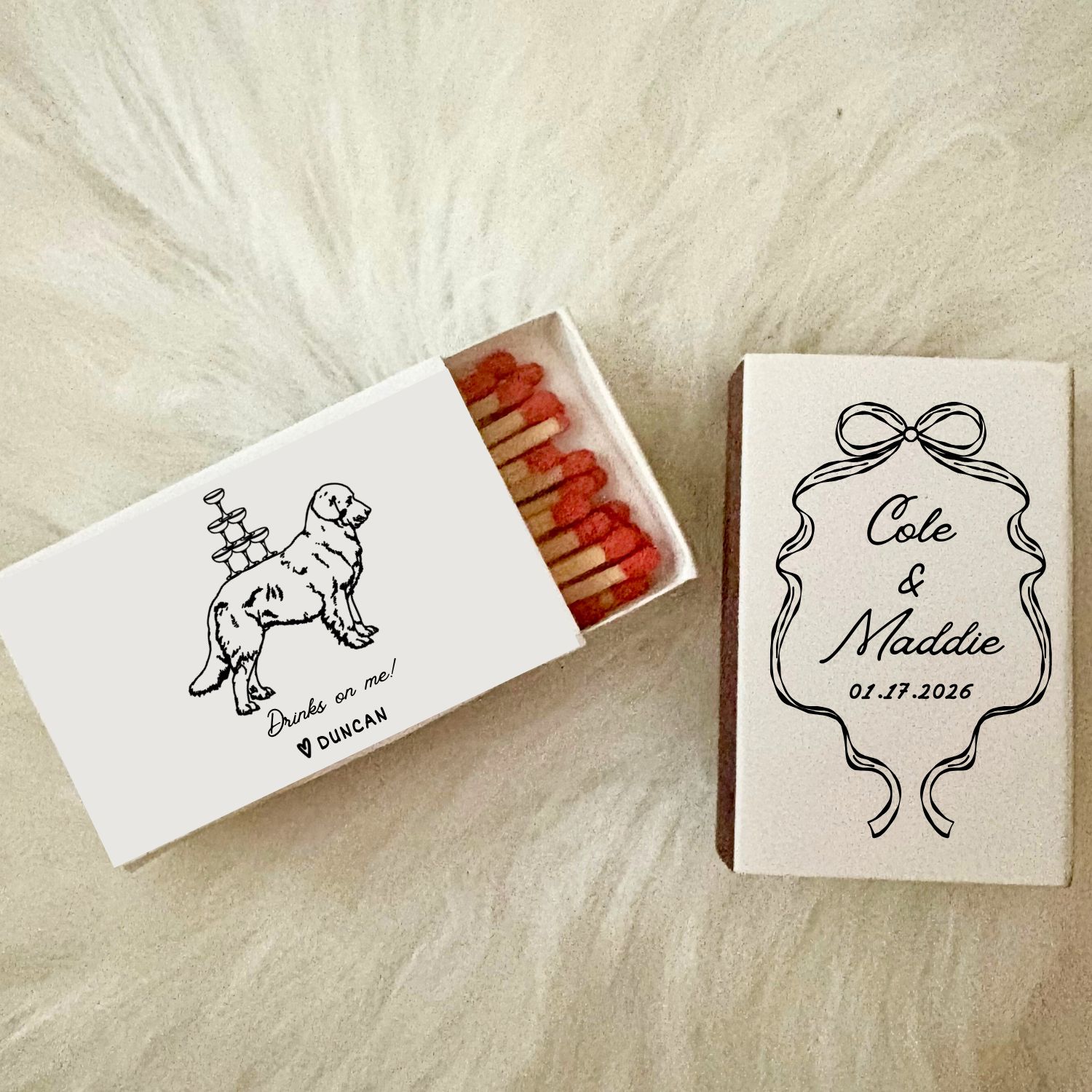 Pet Dog / Cat Serving Champagne Illustration MATCHBOOK or MATCHBOX