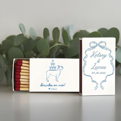 Pet Dog / Cat Serving Champagne Illustration MATCHBOOK or MATCHBOX