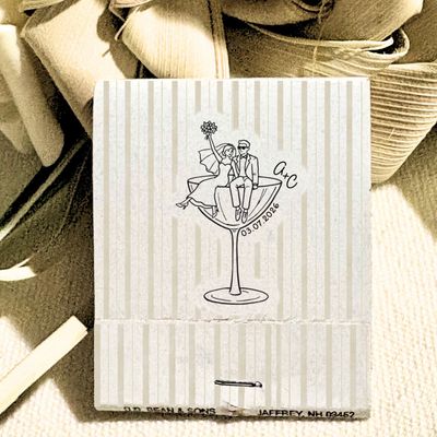 Bride &amp; Groom Cocktail Illustration MATCHBOOK or MATCHBOX Wedding Favors