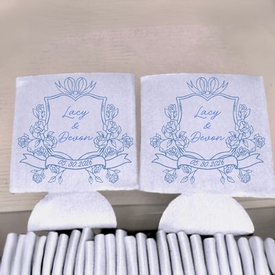 Coquette Crest Wedding Koozies
