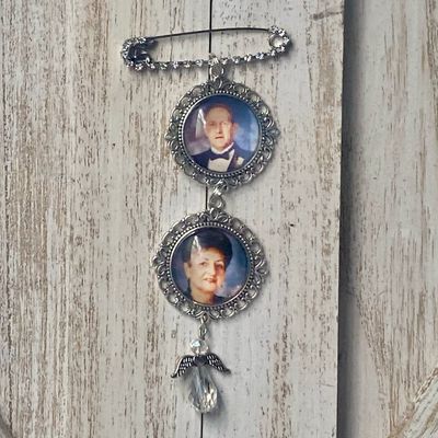 Wedding Bouquet Diamond Brooch Pin Memorial Photo Charm(s)