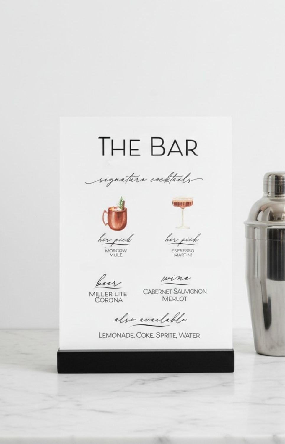 BAR MENU + Signature Cocktails Sign — Custom Wedding Bar Décor