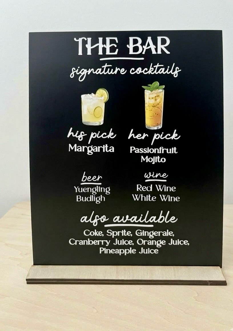 BAR MENU + Signature Cocktails Sign — Custom Wedding Bar Décor