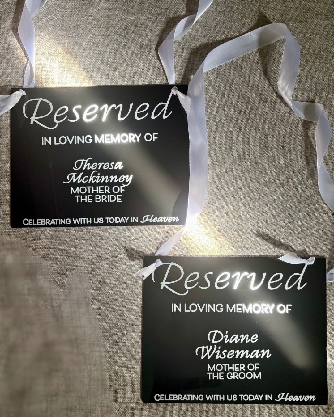 Acrylic Reserved Wedding Seat Memorial Sign Black Acrylic