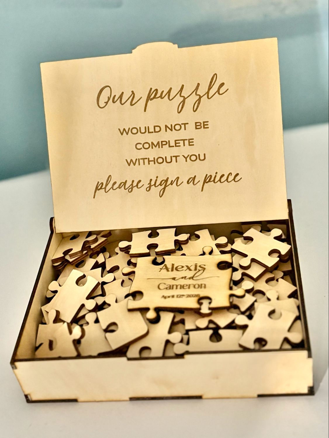 Engraved Wooden Wedding Puzzle Guestbook Keepsake