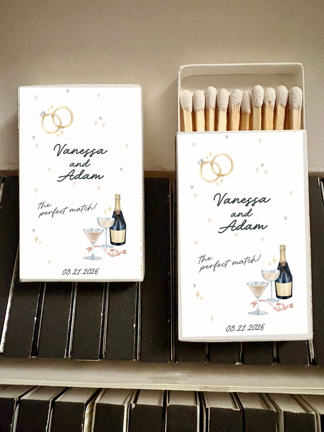 Champagne Toast Perfect Match Matchbook or Matchbox Wedding Favors