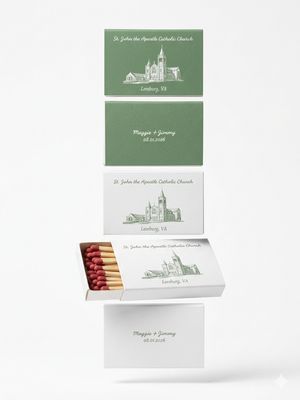 Wedding venue Sketch MATCHBOOK or MATCHBOX Favors | 2 sided