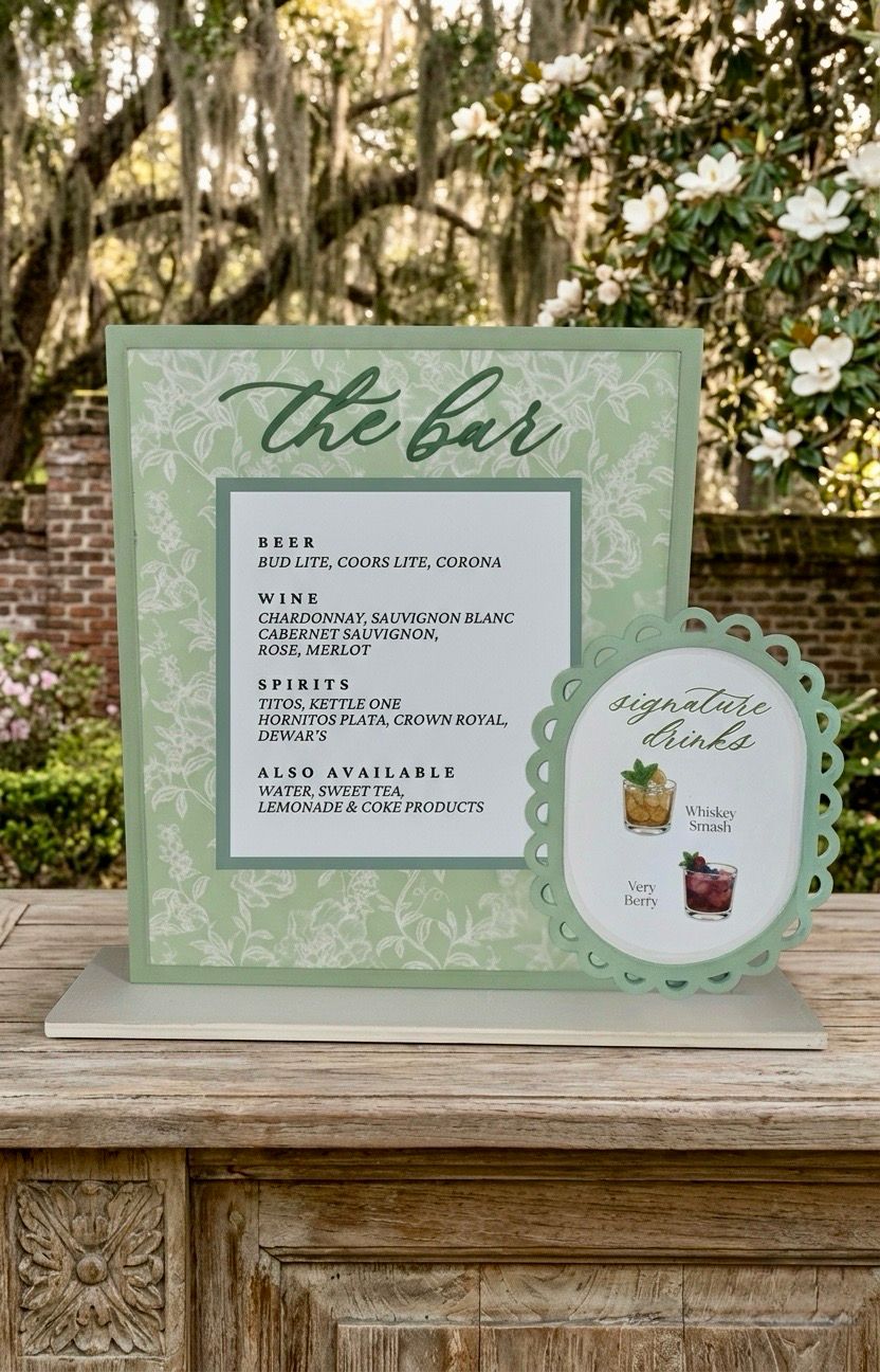 Layered Wedding Bar Menu + Mini Signature Drinks