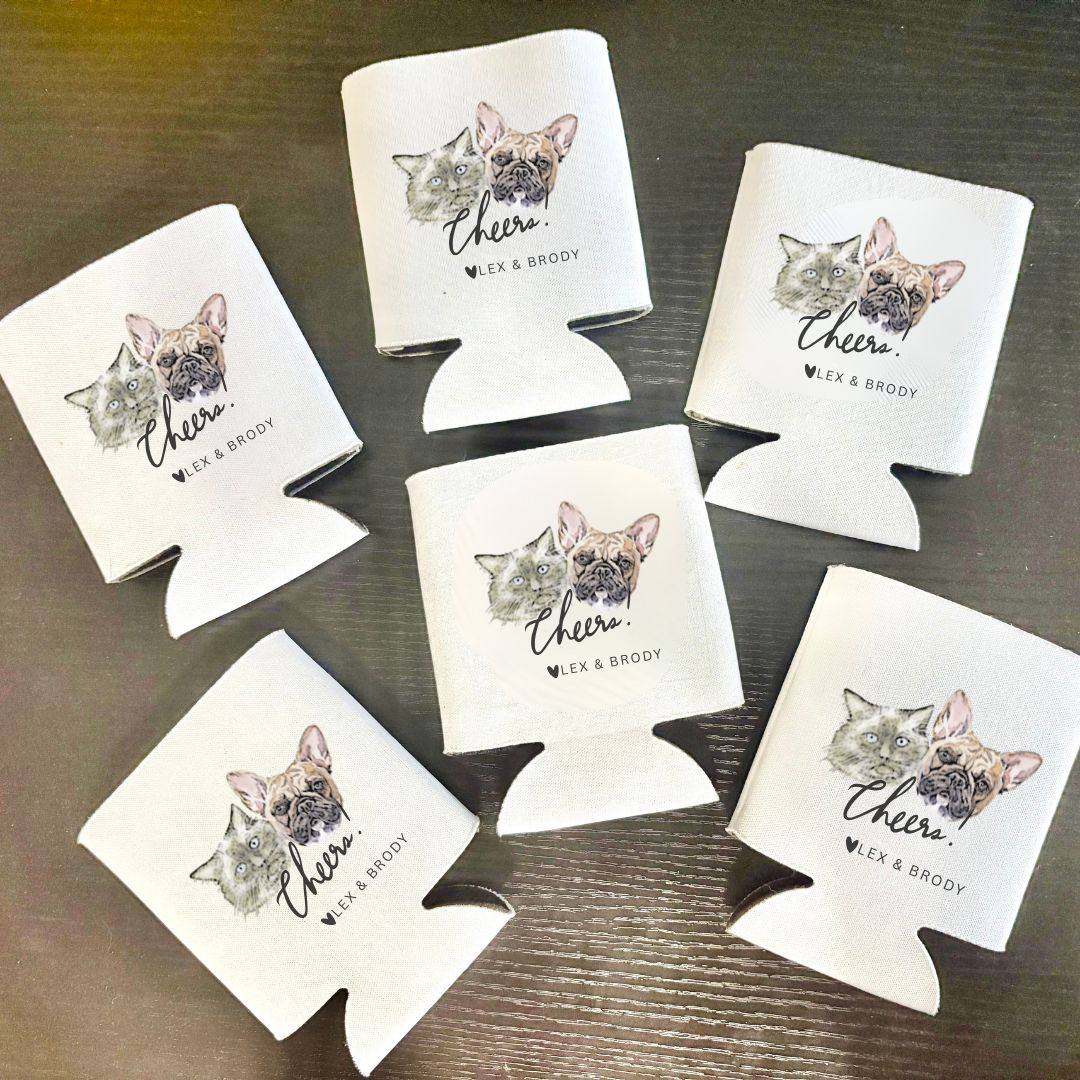 Pets Illustration Wedding Koozies / 1 or 2 Sides