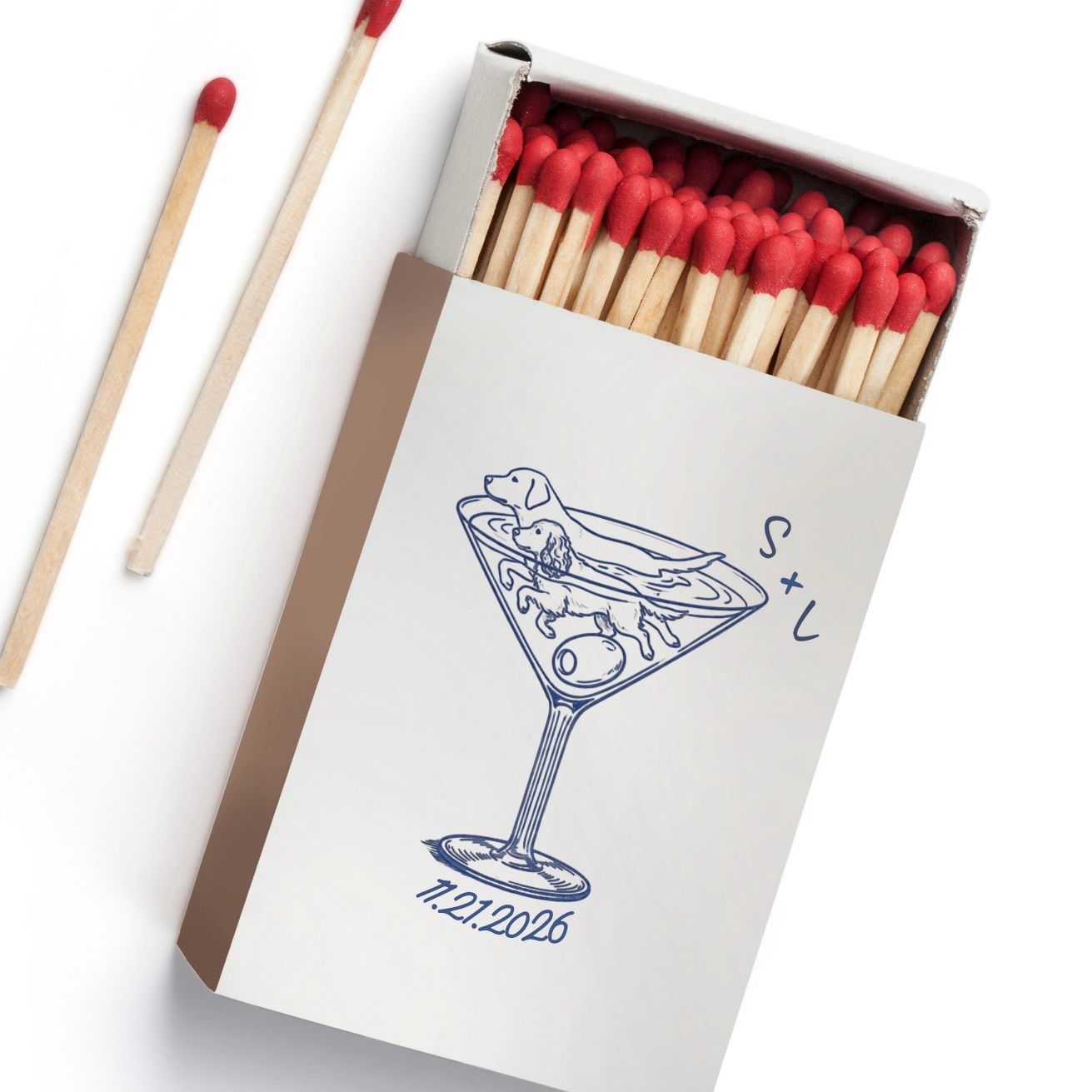 Custom Martini Doggy Doodle Match Pet Illustration Favors Matchbooks &amp; Matchboxes