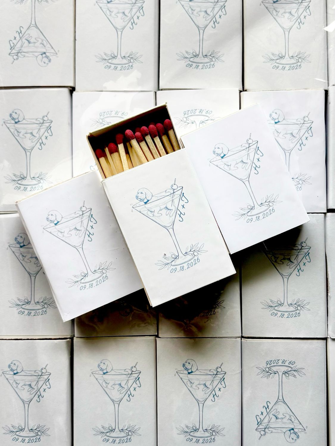 Custom Martini Doggy Doodle Match Pet Illustration Favors Matchbooks &amp; Matchboxes