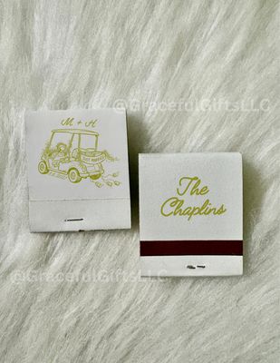 Just Married Golf cart Monogram MATCHBOOK or MATCHBOX Wedding Favors