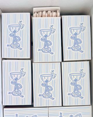 Deco Champagne Glass Tower MATCHBOOK or MATCHBOX Wedding Favors