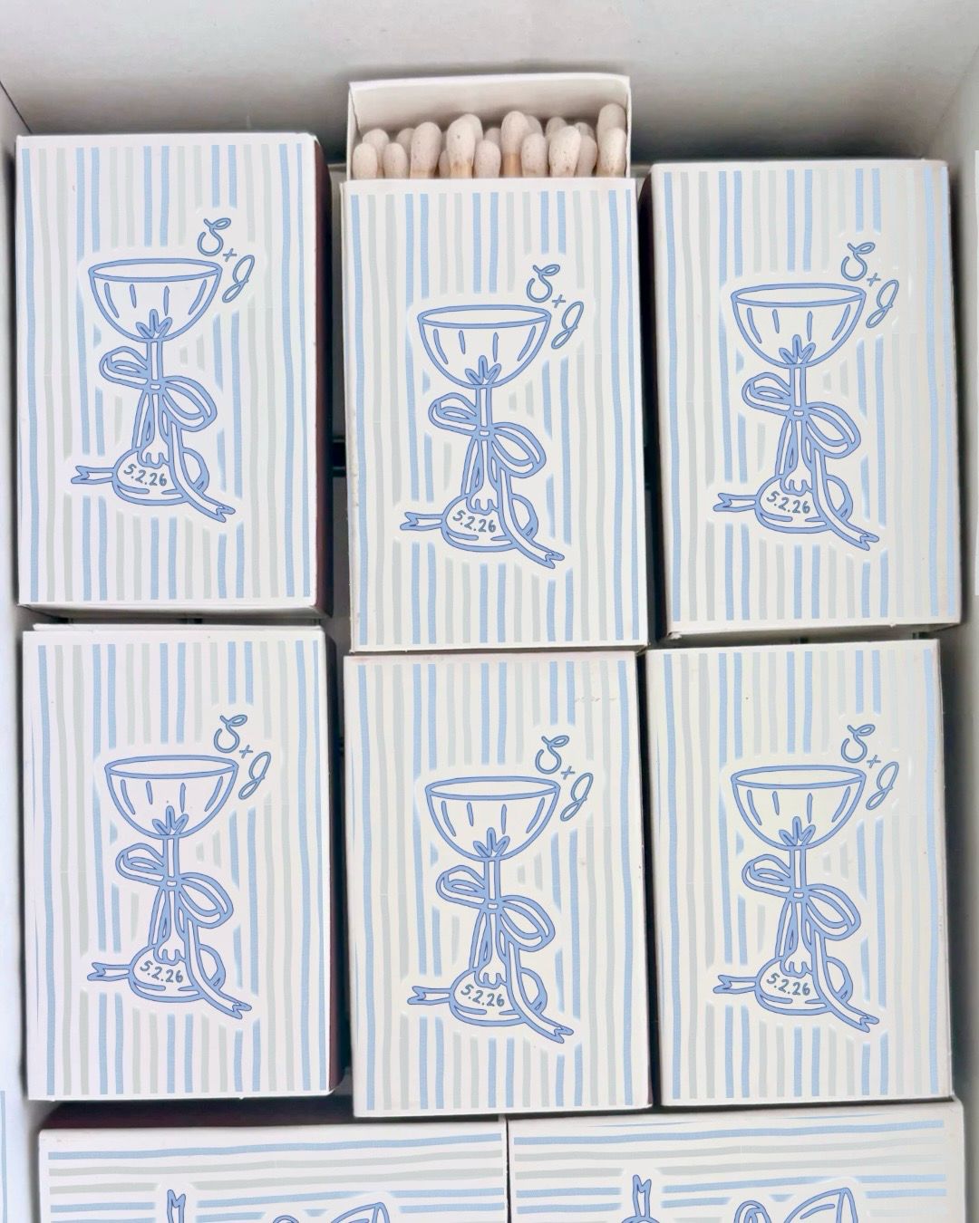 Deco Champagne Glass Tower MATCHBOOK or MATCHBOX Wedding Favors