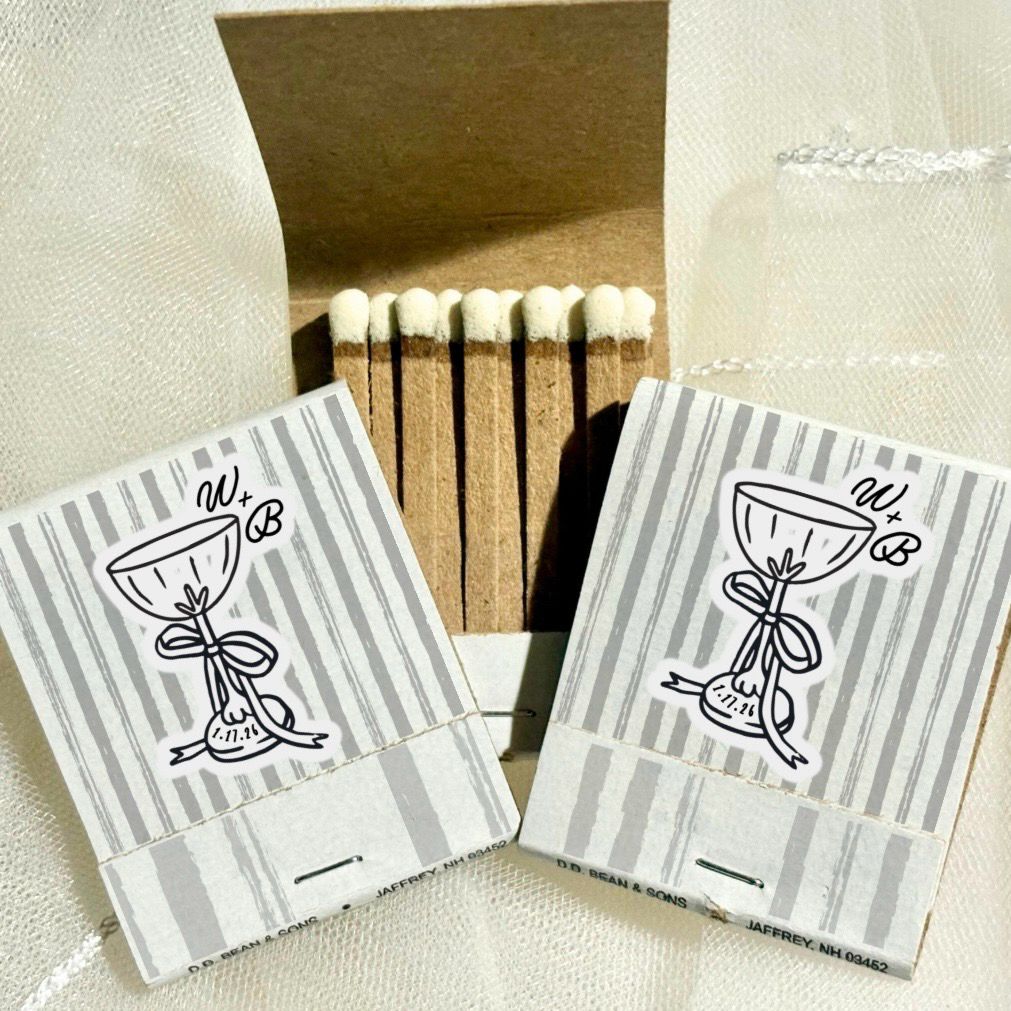 Deco Champagne Glass Tower MATCHBOOK or MATCHBOX Wedding Favors