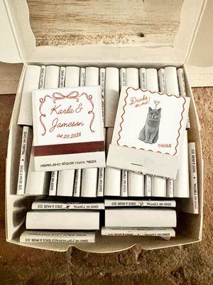 Pet Dog / Cat Serving Champagne Illustration MATCHBOOK or MATCHBOX