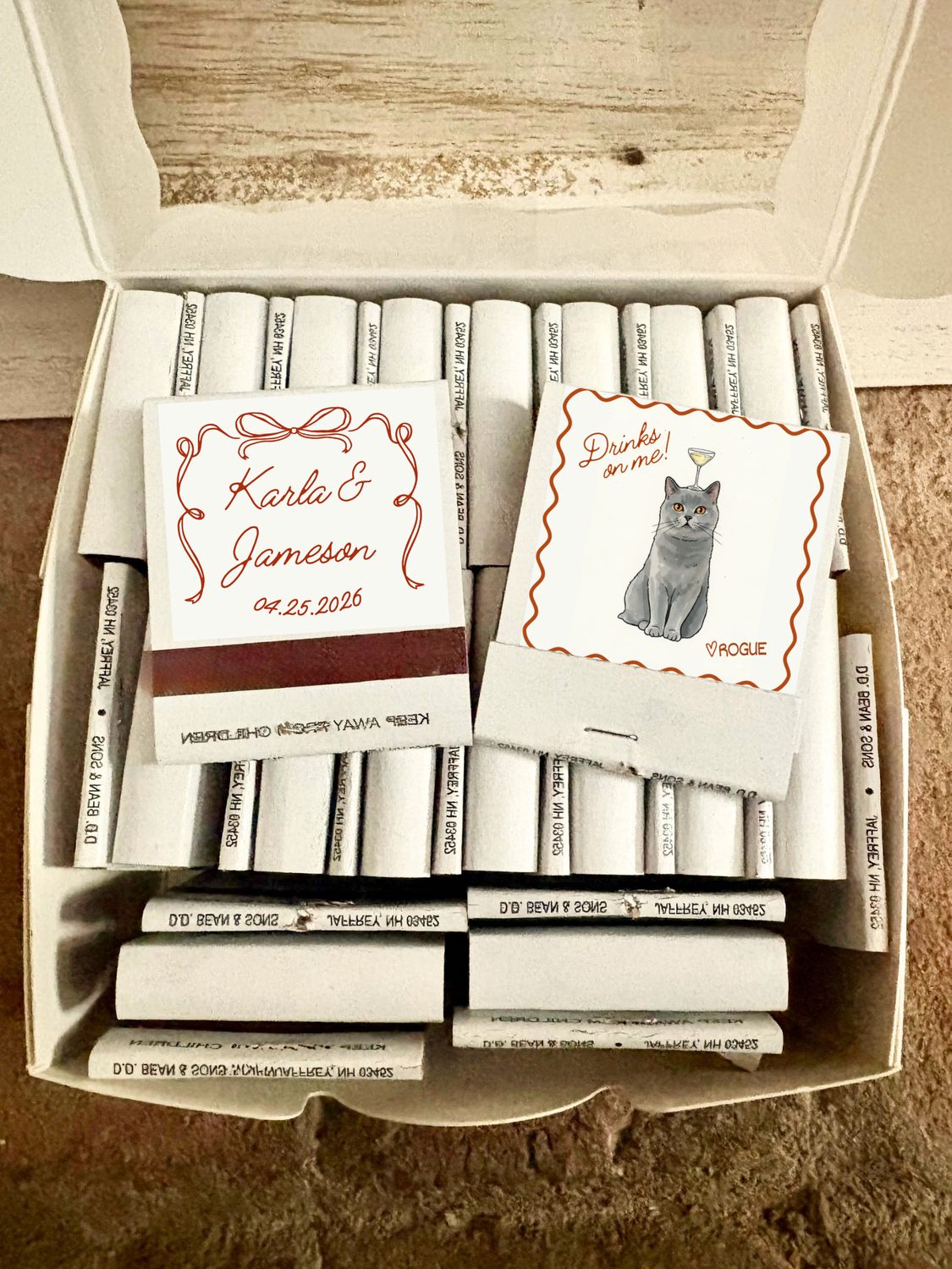 Pet Dog / Cat Serving Champagne Illustration MATCHBOOK or MATCHBOX