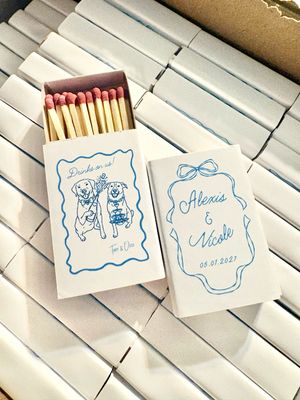 Pet Dog / Cat Serving Champagne Illustration MATCHBOOK or MATCHBOX