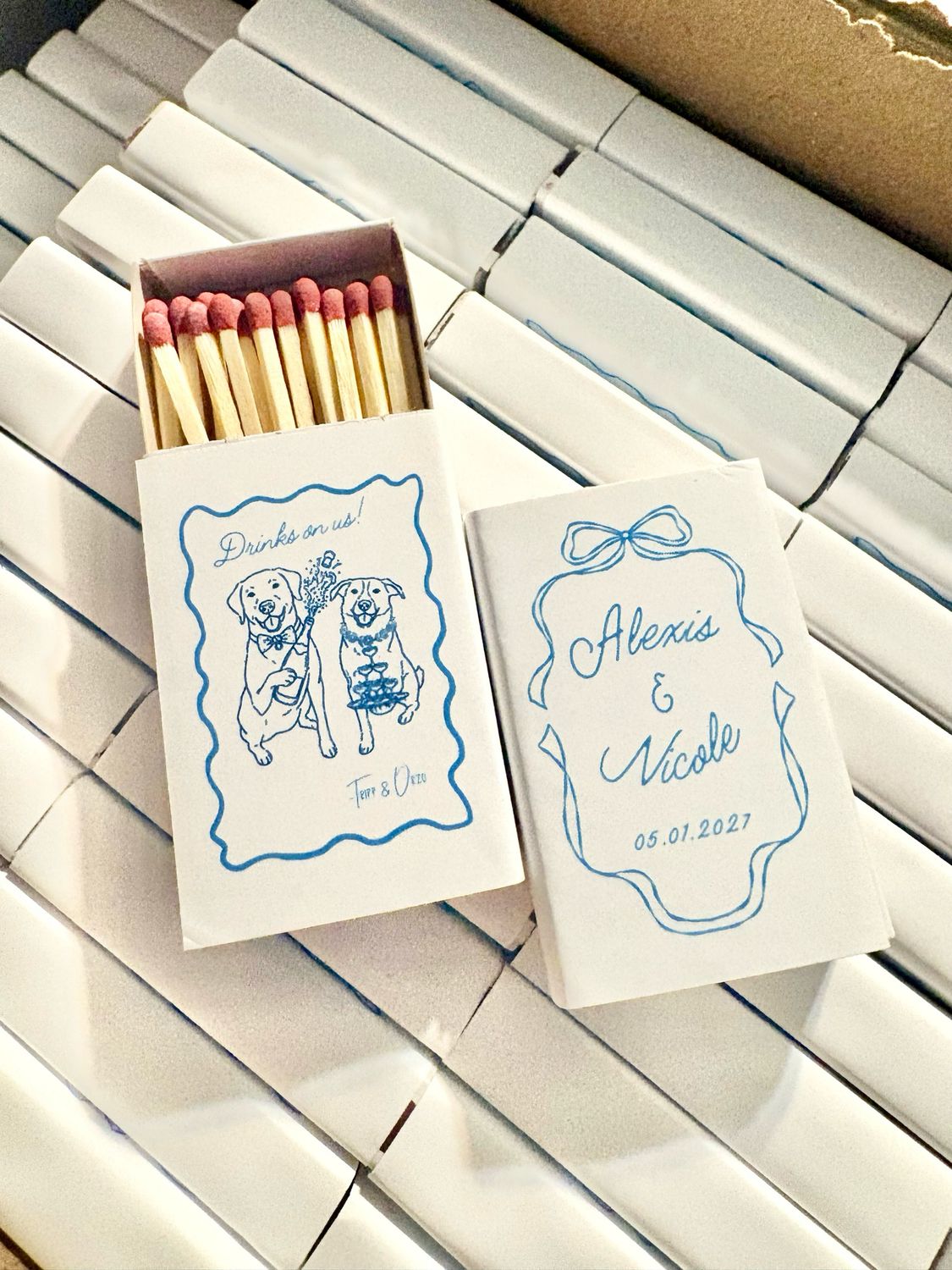 Pet Dog / Cat Serving Champagne Illustration MATCHBOOK or MATCHBOX
