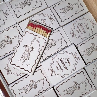 Pet Dog / Cat Serving Champagne Illustration MATCHBOOK or MATCHBOX