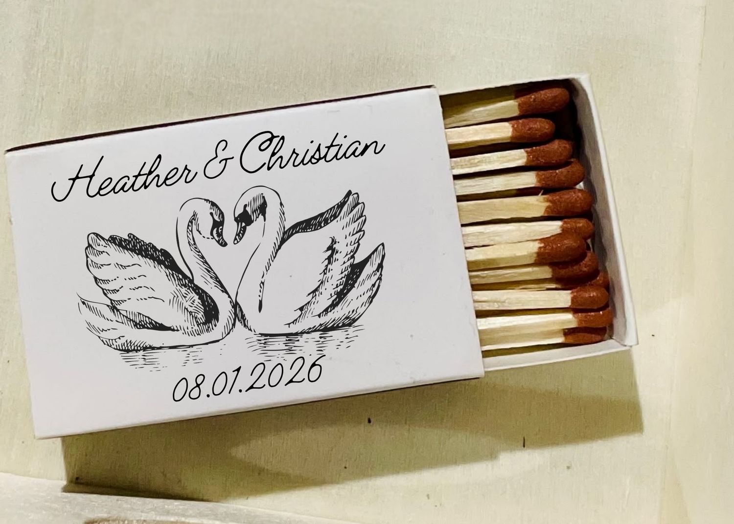 Love Swans MATCHBOOK or MATCHBOX Wedding Favors