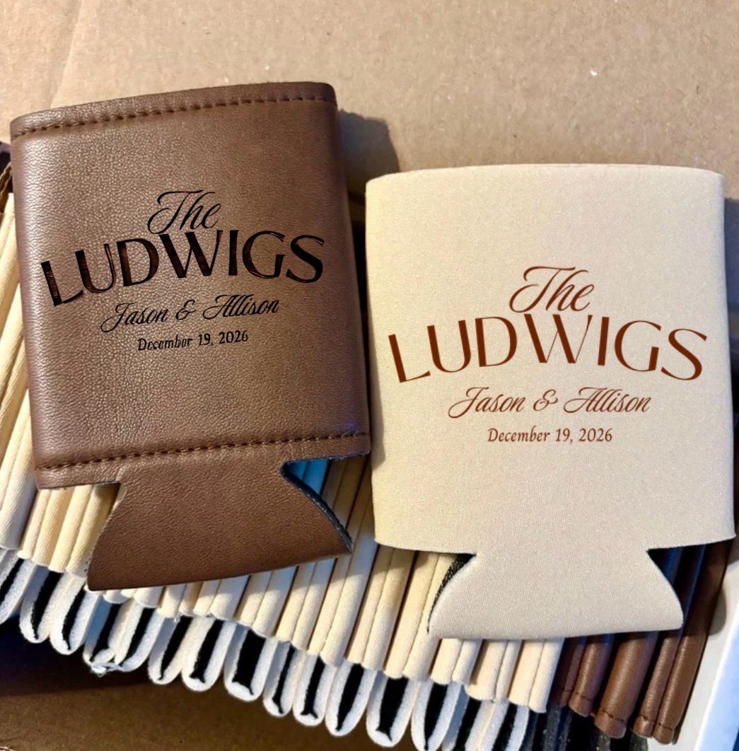 Custom Koozie Wedding Favors // One sided Modern Design